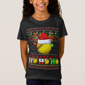 Grappige Softball Bal Kerstboom Lichten Lelijke Ke T-shirt