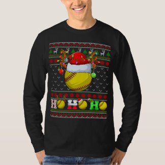 Grappige Softball Bal Kerstboom Lichten Lelijke Ke T-shirt