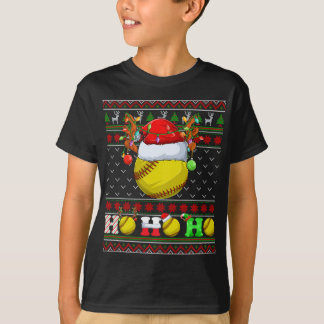Grappige Softball Bal Kerstboom Lichten Lelijke Ke T-shirt
