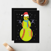 Grappige Softball Sneeuwman Kerst Nieuwjaar Cadeau Notitiekaartje (Voorkant / Achterkant in situ)