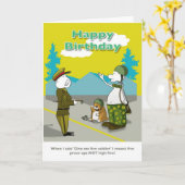 Grappige soldaat Happy Birthday kaart (Gele Bloem)