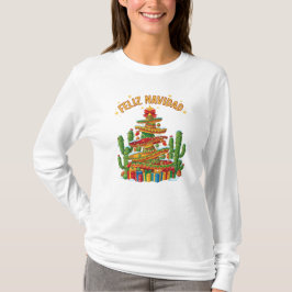Grappige Sombrero Stapel Kerstboom Feliz Navidad T-shirt