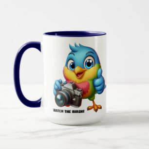 Grappige Songbird achter de camera lens Mok