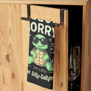 Grappige Sorry Dat Ik Te Laat Ben Schildpad met Re Theedoek