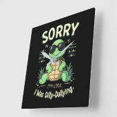 Grappige Sorry Dat Ik Te Laat Ben Schildpad met Re Vierkante Klok (Hoek)
