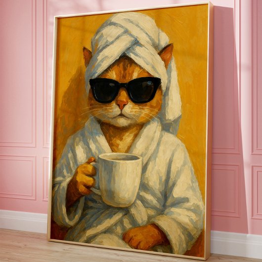 Grappige Spa Kat Muur Kunst Print | Ontspannende O