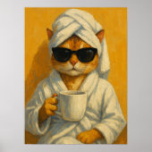 Grappige Spa Kat Muur Kunst Print | Ontspannende O (Voorkant)
