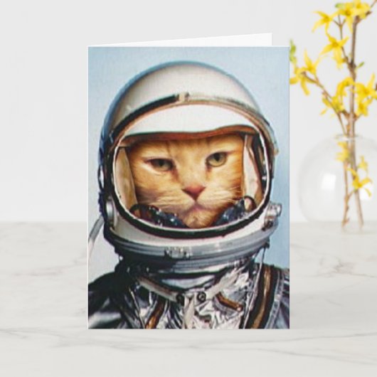 Grappige "Space Cat" verjaardag Kaart (Gele Bloem)