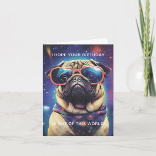 Grappige Space Pug met zonnebril Custom Birthday Kaart