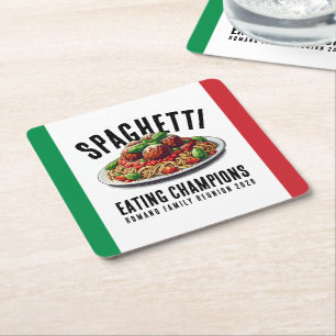 Grappige Spaghetti Eet Kampioenen Familie Reünie Kartonnen Onderzetters