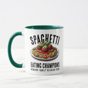 Grappige Spaghetti Eet Kampioenen Familie Reünie Mok