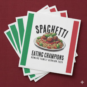 Grappige Spaghetti Eet Kampioenen Familie Reünie Servet