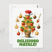 Grappige spaghetti kerstboom Delizioso Natale! Briefkaart (Voorkant / Achterkant)