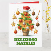 Grappige spaghetti kerstboom Delizioso Natale! Kaart (Gele Bloem)