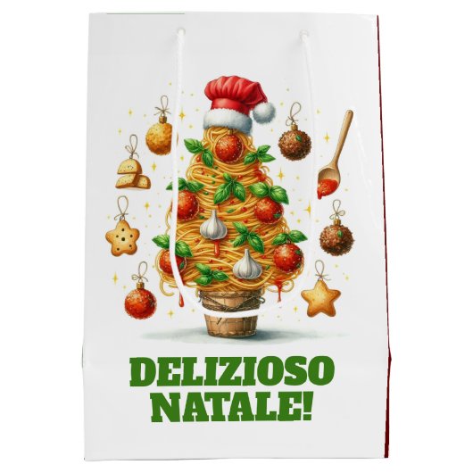 Grappige spaghetti kerstboom Delizioso Natale! Medium Cadeauzakje (Achterkant)