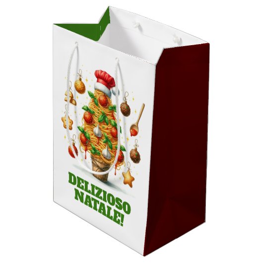 Grappige spaghetti kerstboom Delizioso Natale! Medium Cadeauzakje (Achterkant Gekanteld)