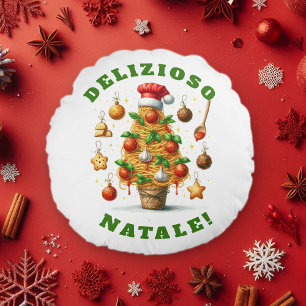 Grappige spaghetti kerstboom Delizioso Natale! Rond Kussen