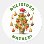 Grappige spaghetti kerstboom Delizioso Natale! Ronde Sticker (Voorkant)