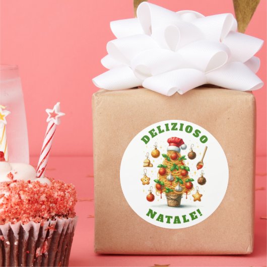 Grappige spaghetti kerstboom Delizioso Natale! Ronde Sticker (Feest)