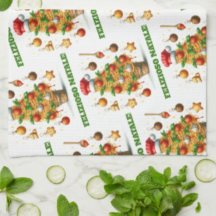 Grappige spaghetti kerstboom Delizioso Natale! Theedoek