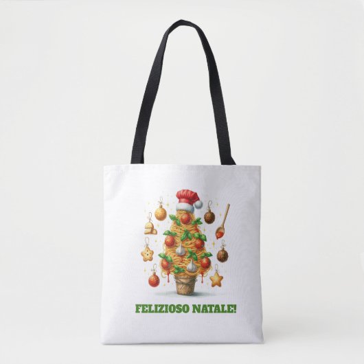 Grappige spaghetti kerstboom Delizioso Natale! Tote Bag (Voorkant)