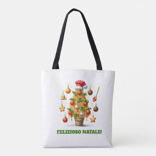 Grappige spaghetti kerstboom Delizioso Natale! Tote Bag (Achterkant)
