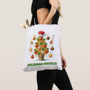 Grappige spaghetti kerstboom Delizioso Natale! Tote Bag
