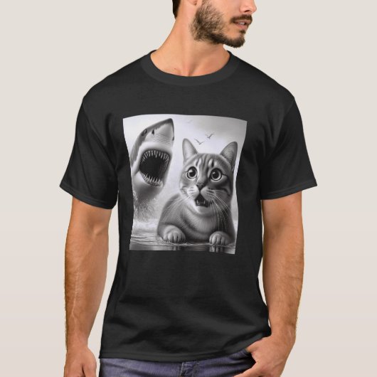 Grappige Spanning Kat vs Haai - Katachtige Angst K T-shirt (Voorkant)