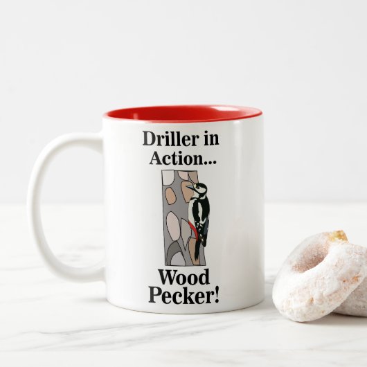 Grappige spechtvogel tweekleurige koffiemok (Met donut)