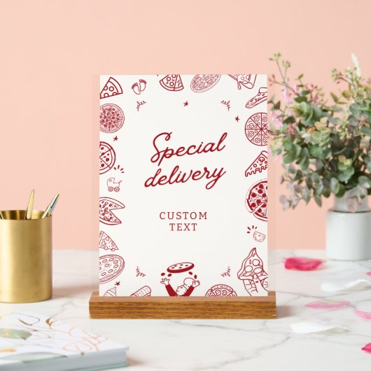 Grappige speciale bezorging pizza baby shower acryl bord (Huwelijk)