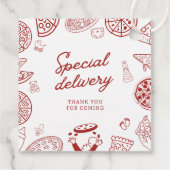 Grappige speciale bezorging pizza baby shower bedankjes labels (Achterkant)