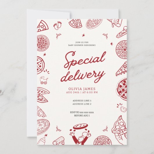 Grappige speciale bezorging pizza baby shower kaart (Voorkant)