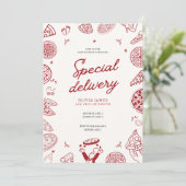 Grappige speciale bezorging pizza baby shower kaart (Staand voorkant)