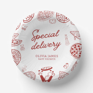 Grappige speciale bezorging pizza baby shower papieren kommen