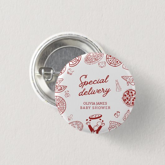 Grappige speciale bezorging pizza baby shower ronde button 3,2 cm (Voorkant /achterkant)