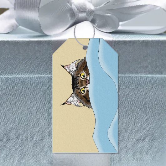 Grappige speelse gele tabby kat ochtend humor cadeaulabel