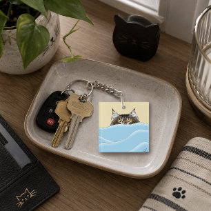 Grappige speelse gele tabby kat ochtend humor sleutelhanger