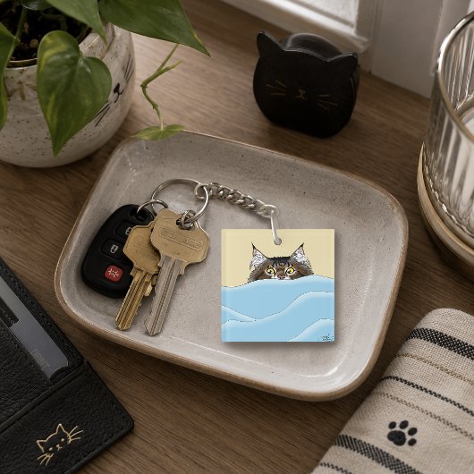 Grappige speelse gele tabby kat ochtend humor sleutelhanger