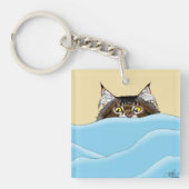 Grappige speelse gele tabby kat ochtend humor sleutelhanger (Voorkant)