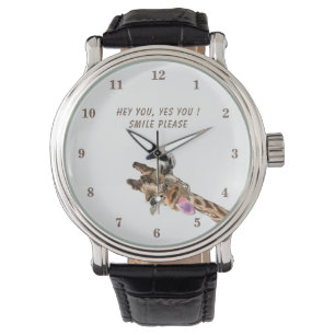Grappige speelse Giraffe horloge glimlach - aangep