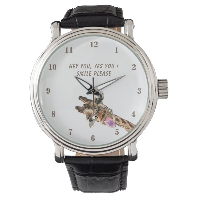 Grappige speelse Giraffe horloge glimlach - aangep (Voorkant)
