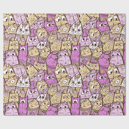 Grappige speelse katten cadeaupapier (Vlak)