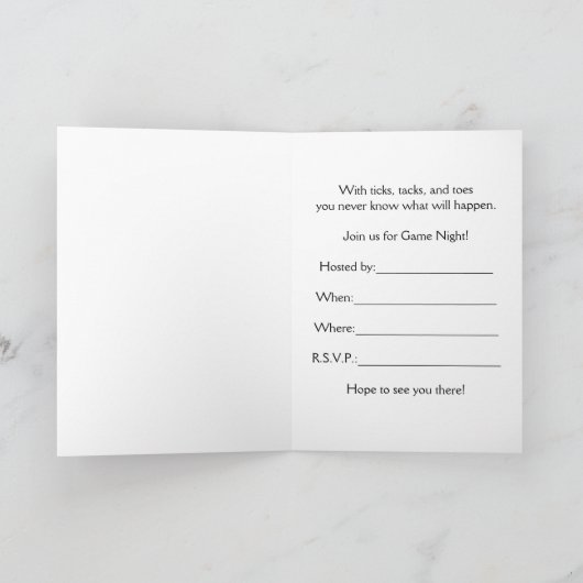 Grappige spel avond uitnodiging, Tick Tack Toe (Binnen)