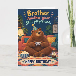 Grappige spelende beer speler één broer verjaardag kaart
