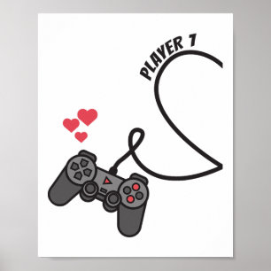 Grappige Speler 1 Speler 2 Bijpassende Gamer Koppe Poster