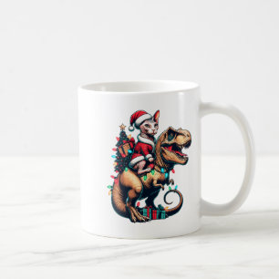 Grappige Sphynx Cat Rides Santa T-rex Christm Koffiemok