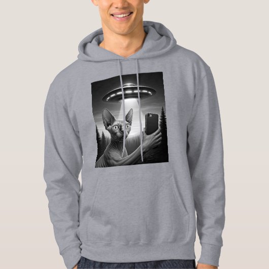 Grappige Sphynx Cat Selfie Ufo Alien Area 51 Humor Hoodie (Voorkant)