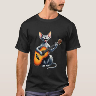 Grappige Sphynx Kat die Gitaar Speelt Ontwerp voor T-shirt