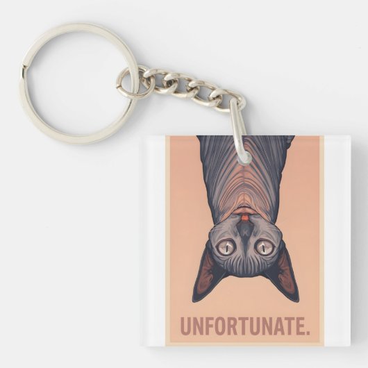 Grappige Sphynx Kat Ongelukkig Meme Kunst - Sarcas Sleutelhanger (voorkant)