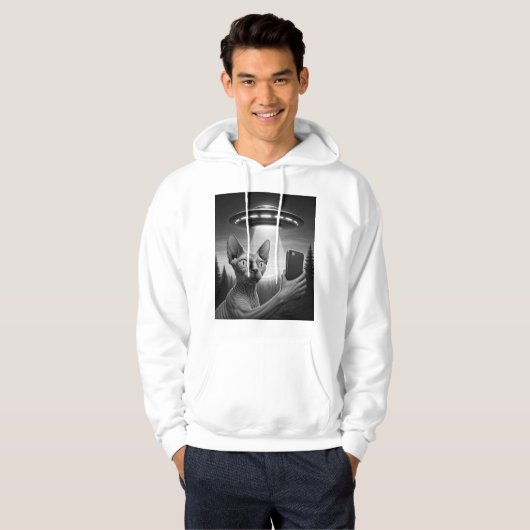 Grappige Sphynx Kat Selfie Ufo Alien Ontvoering Ar Hoodie (Voorkant volledig)